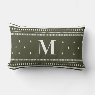 Green Nordic Christmas Trees & Monogram Lumbar Pillow
