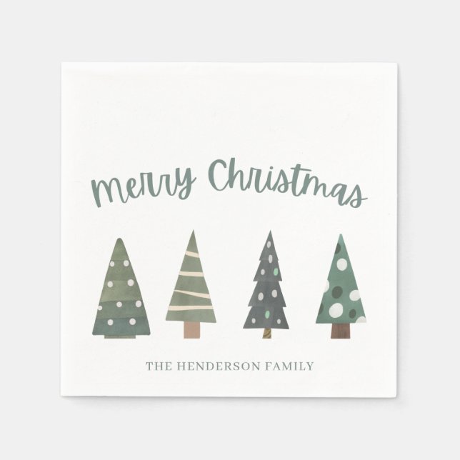 Green Nordic Trees Merry Christmas Napkins (Front)
