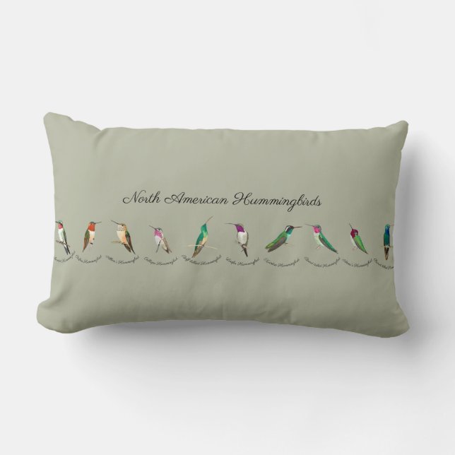 Green North American Hummingbirds Lumbar Pillow (Front)