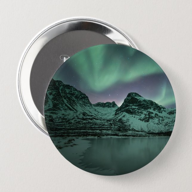 Green Northern Lights 4 Inch Round Button (Front & Back)