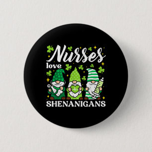 Green Nurse St Patricks Day Scrub Top Gnome RN ICU 2 Inch Round Button
