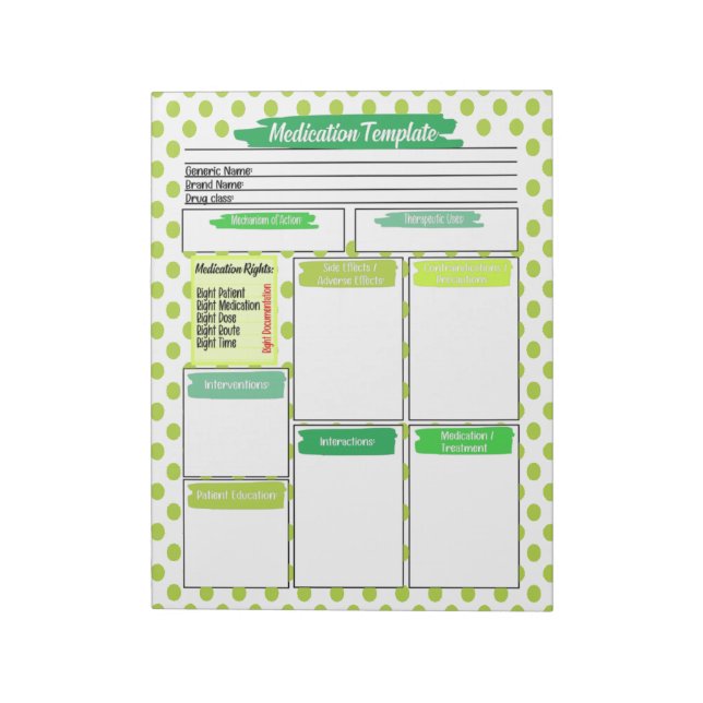 Green Nurse Student Medication Template  Notepad (Rotated)