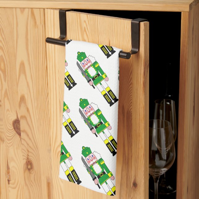 Green Nutcrackers Christmas Kitchen Towel (Thirds Fold)