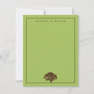 Green oak tree personalized couple thank you note invitation