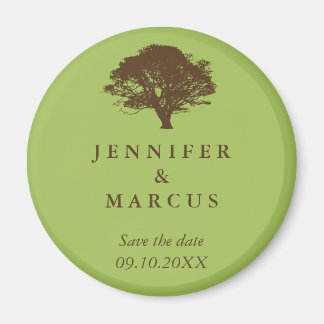 Green oak tree wedding announcement save the date magnet