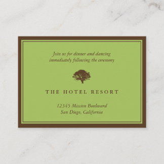 Green oak tree wedding reception enclosure cards