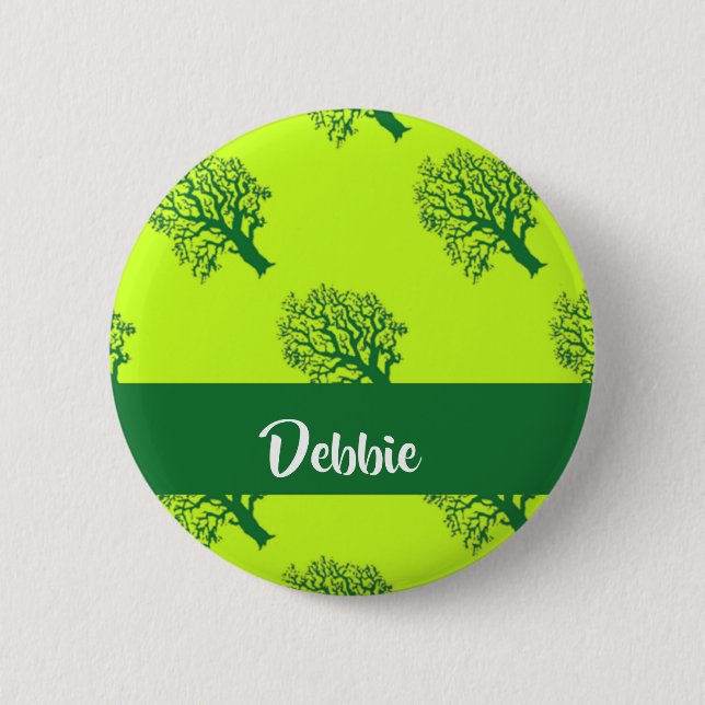 Green oaktree pattern 2 inch round button (Front)