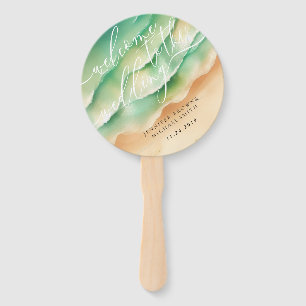 Green Ocean Beach Day Party Welcome Wedding Hand Fan