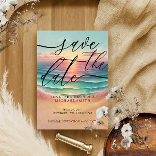 Green Ocean Beach Watercolor Signature Sunny Save The Date