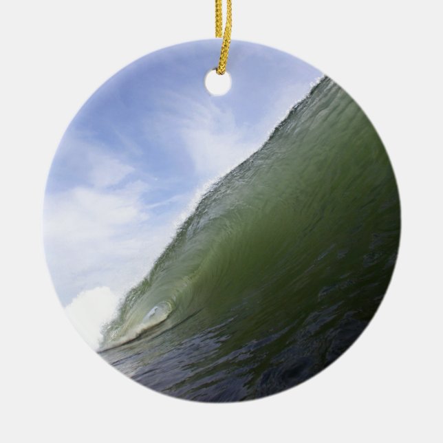 Green ocean surfing wave ceramic ornament (Front)