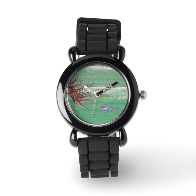 Green Ocean Water Silver Strap Fashion Watch (Front)