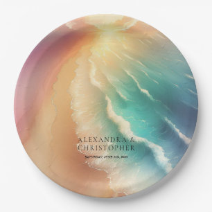 Green Ocean Watercolor Summer Sun Paper Plate