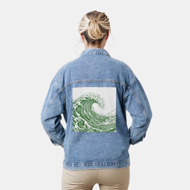 Green ocean wave denim jacket (Model)