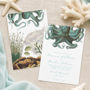 Green Octopus Aquarium Wedding Invitation