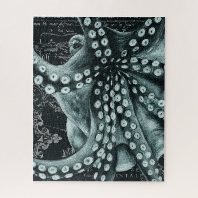 Green Octopus Coloured Pencil Map Jigsaw Puzzle (Vertical)