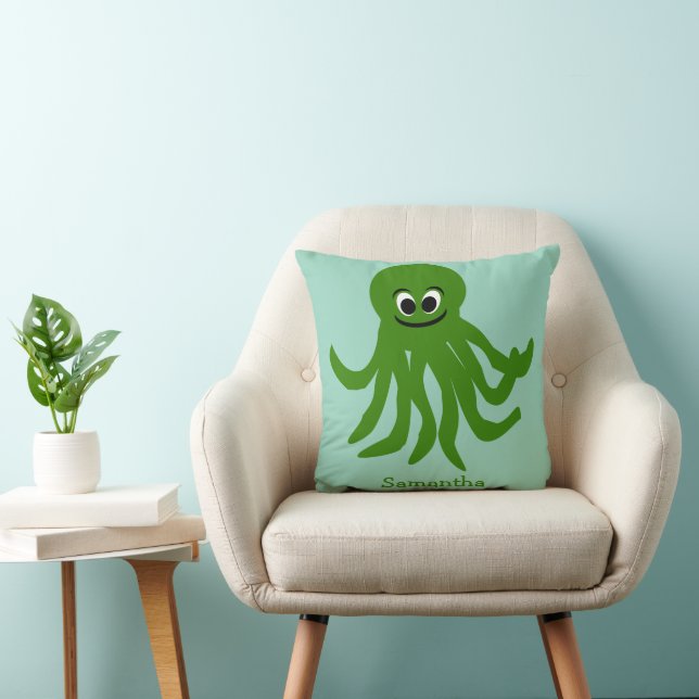 Green Octopus Design Personalised Throw Pillow (Chair)