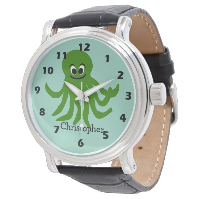Green Octopus Design Watch (Angled)