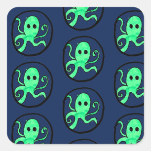Green Octopus Square Sticker