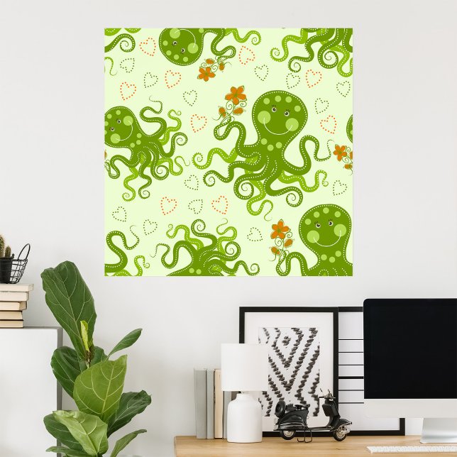 Green Octopuses With Flowers Poster (Creator Uploaded)