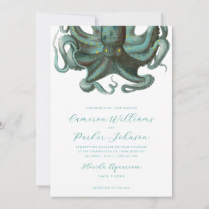 Green Octopus's Garden Aquarium Wedding Invitation