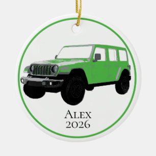 Green Off-Road Utility Vehicle 7 slot grille Ceramic Ornament