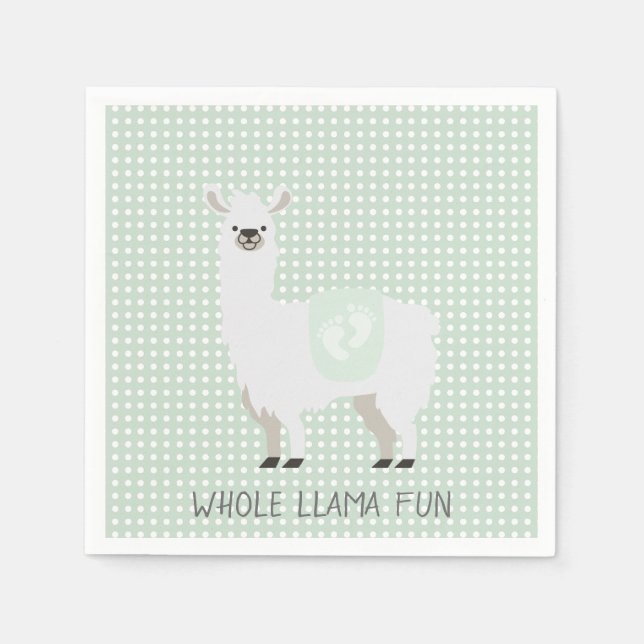 Green & Off-White Gender Neutral Llama Baby Shower Napkin (Front)