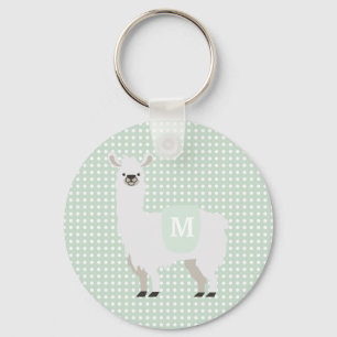 Green & Off-White Polka Dot Cute Llama Keychain