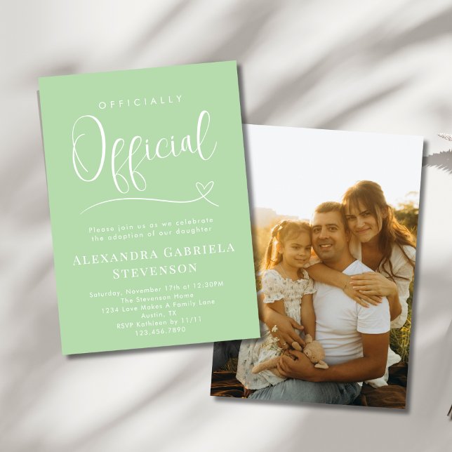 Green Officially Official Adoption Day Party Photo Invitation (Creator Uploaded)