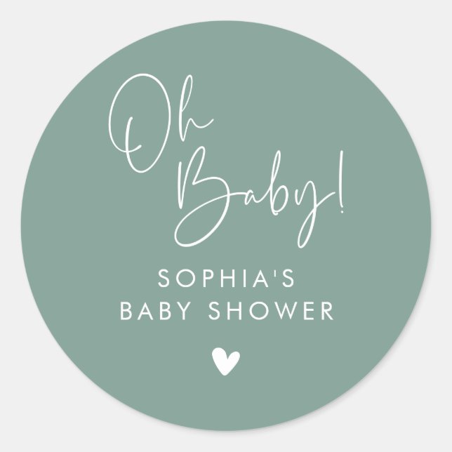 Green Oh Baby Modern Boho Baby Shower Classic Round Sticker (Front)