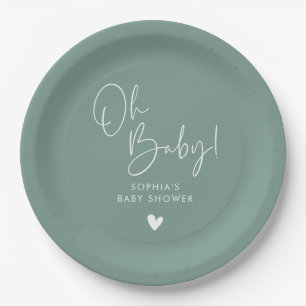Green Oh Baby Modern Boho Baby Shower Paper Plate