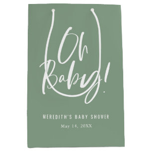Green Oh Baby Simple Calligraphy Baby Shower Medium Gift Bag