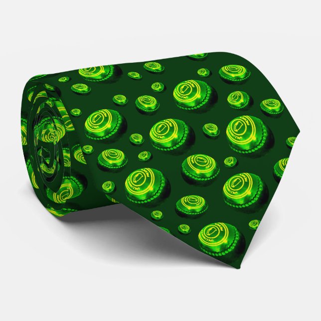 Green Oil Painted Lawn Bowls Pattern, Tie (Rolled)