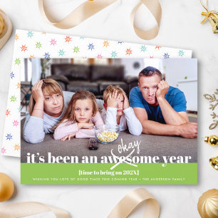 Green Okay New Year Bold Modern Simple Funny Photo Holiday Card