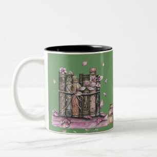 Green Old Book Library Flowers Two-Tone Coffee Mug