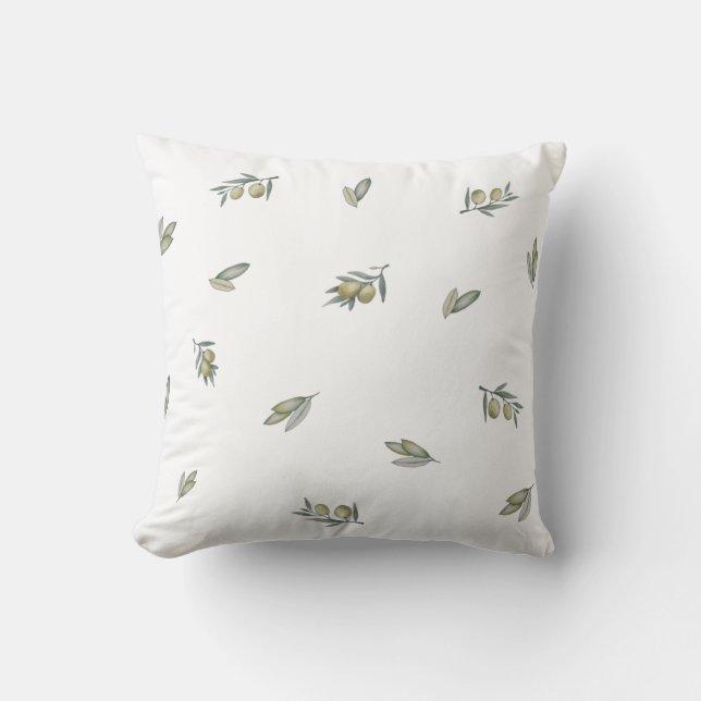 Green Olive and Leaf Throw Pillow (Front)