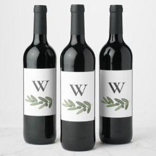 Green olive branch monogram wine label