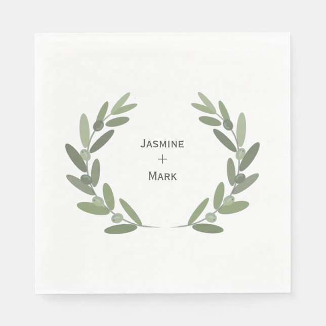 Green olive branch wreath personalize napkin (Front)