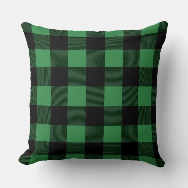 Green/ Olive Buffalo Plaid Reversible Pillow (Front)