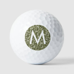 Green Olive Drab Personalized Modern Initial Golf Balls