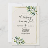 Green Olive Leaf Bone White & Gold Rustic Wedding