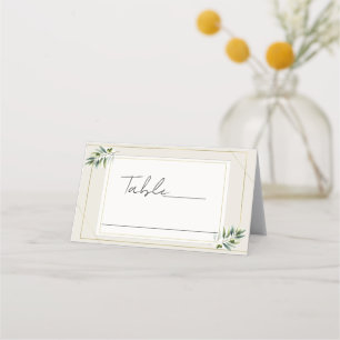 Green Olive Leaf Bone White & Gold Table Seating Place Card