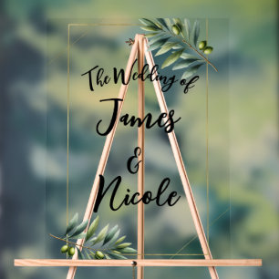 Green Olive Leaf & Gold Rustic Wedding Sign