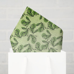 Green Olive & Leaf Pattern On Light Green Tissue Paper