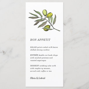 Green Olive. Simple modern wedding Menu