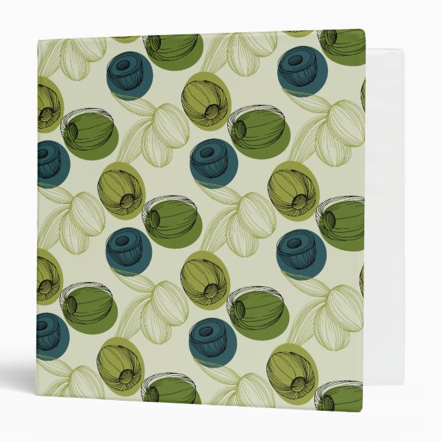 Green Olive Sketch Drawing Pattern Kitchen Binder (Front/Inside)