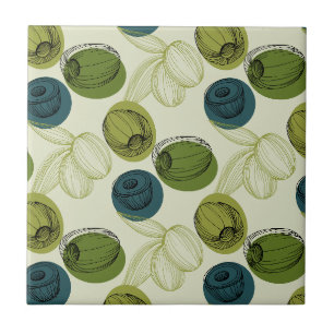 Green Olive Sketch Drawing Pattern Kitchen Tile