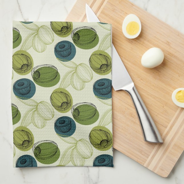 Green Olive Sketch Drawing Pattern Kitchen Towel (Quarter Fold)