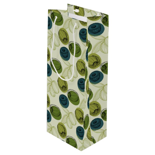 Green Olive Sketch Drawing Pattern Kitchen Wine Gift Bag (Front Angled)