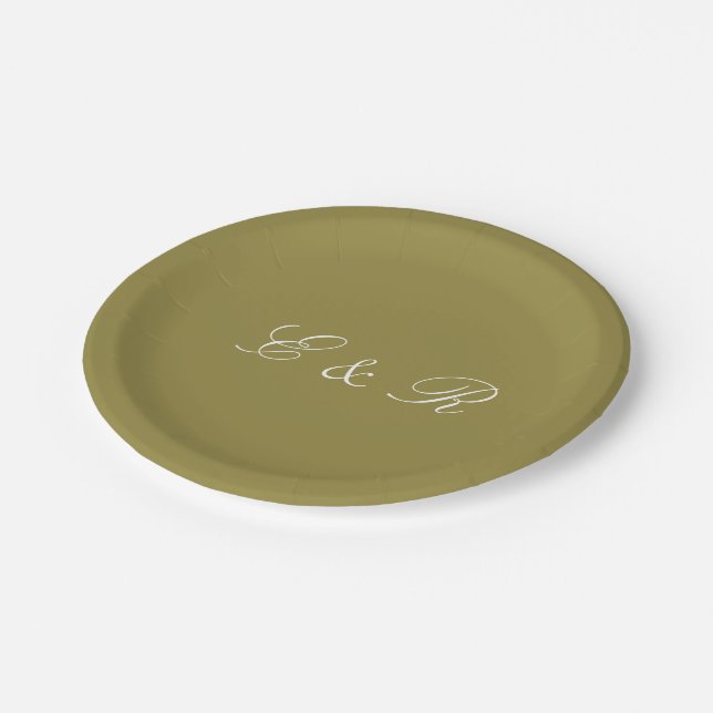 Green Olive Solid Colour Trend Paper Plate (Angled)