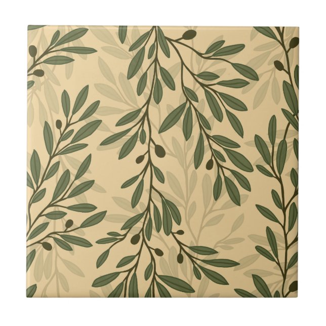 Green Olive Tree Branch Mediterranean Leaves HD Tile (Front)